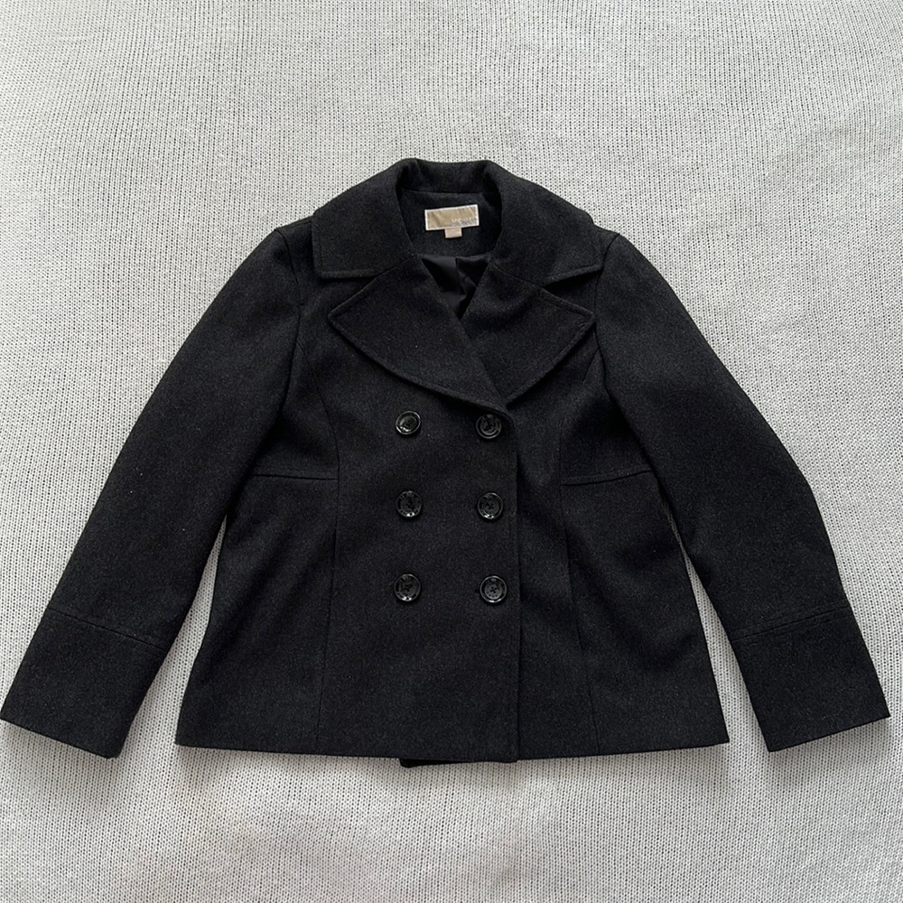 Michael Kors Double Breasted Wool Coat Gray/Black Size Large